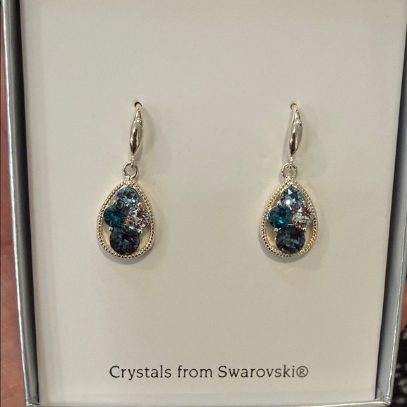 Swarovski Silvertone Shades of Blue Crystals Earrings/NWT - Picture 5 of 12